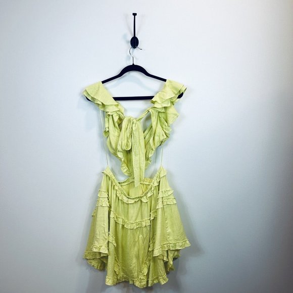 NWT Edite Mode Elegant Summer Yellow V-Neck Ruffle Cut-Out Dress Yellow Large - Picture 9 of 12